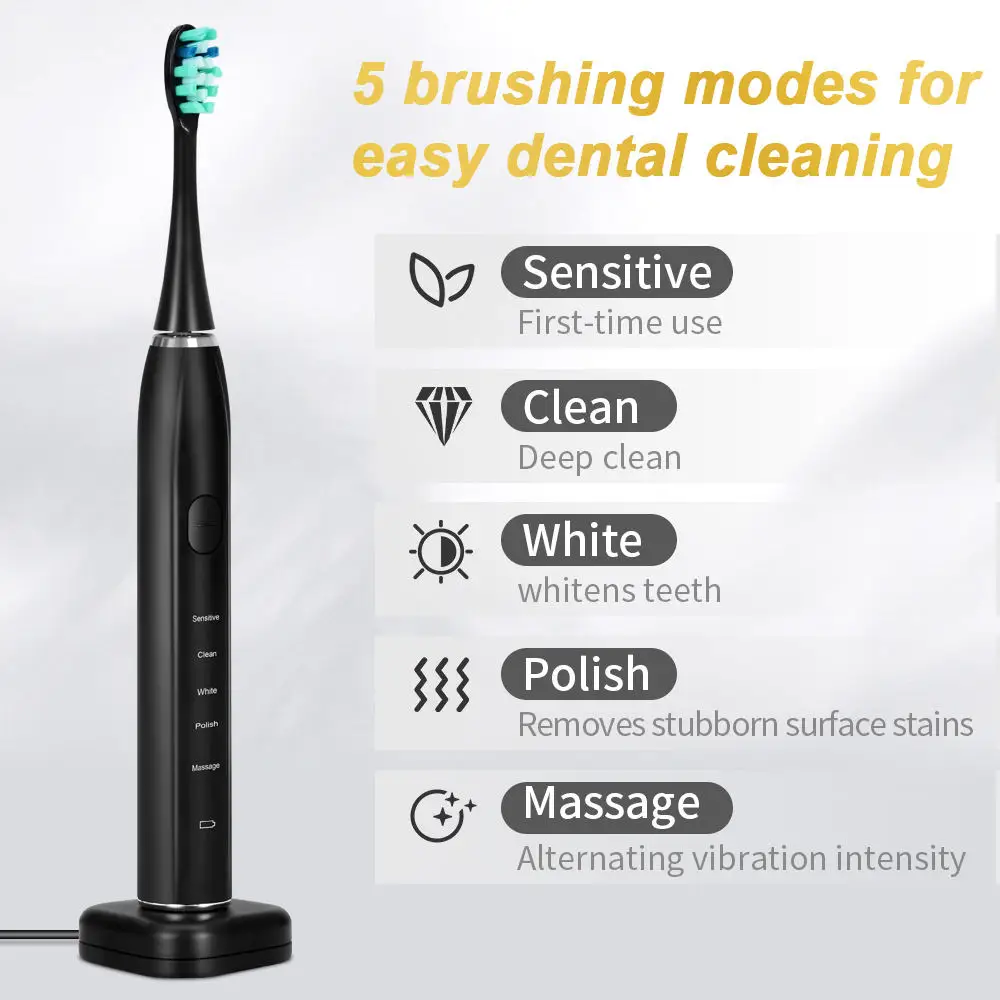 SEUMHOR Electric Sonic Toothbrush USB Charger Tooth 8Brush Replacement Waterproof Electronic Toothbrush with Travel Case