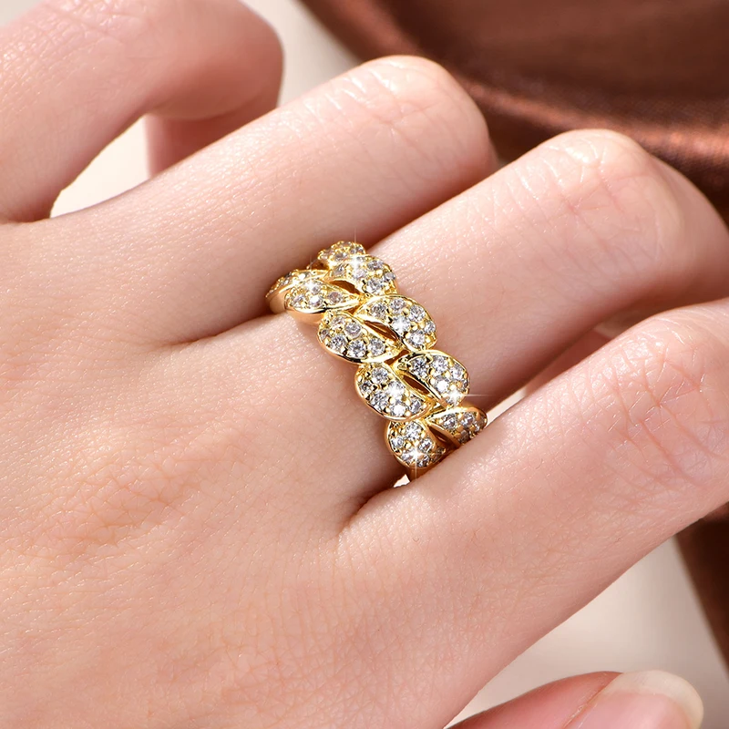 

RAPRGOLD Full Zircon Round Cut Light Luxury Classic Ring 14K Gold Filled Half Band Rings for Women Men Wedding Fine Jewelry Gift