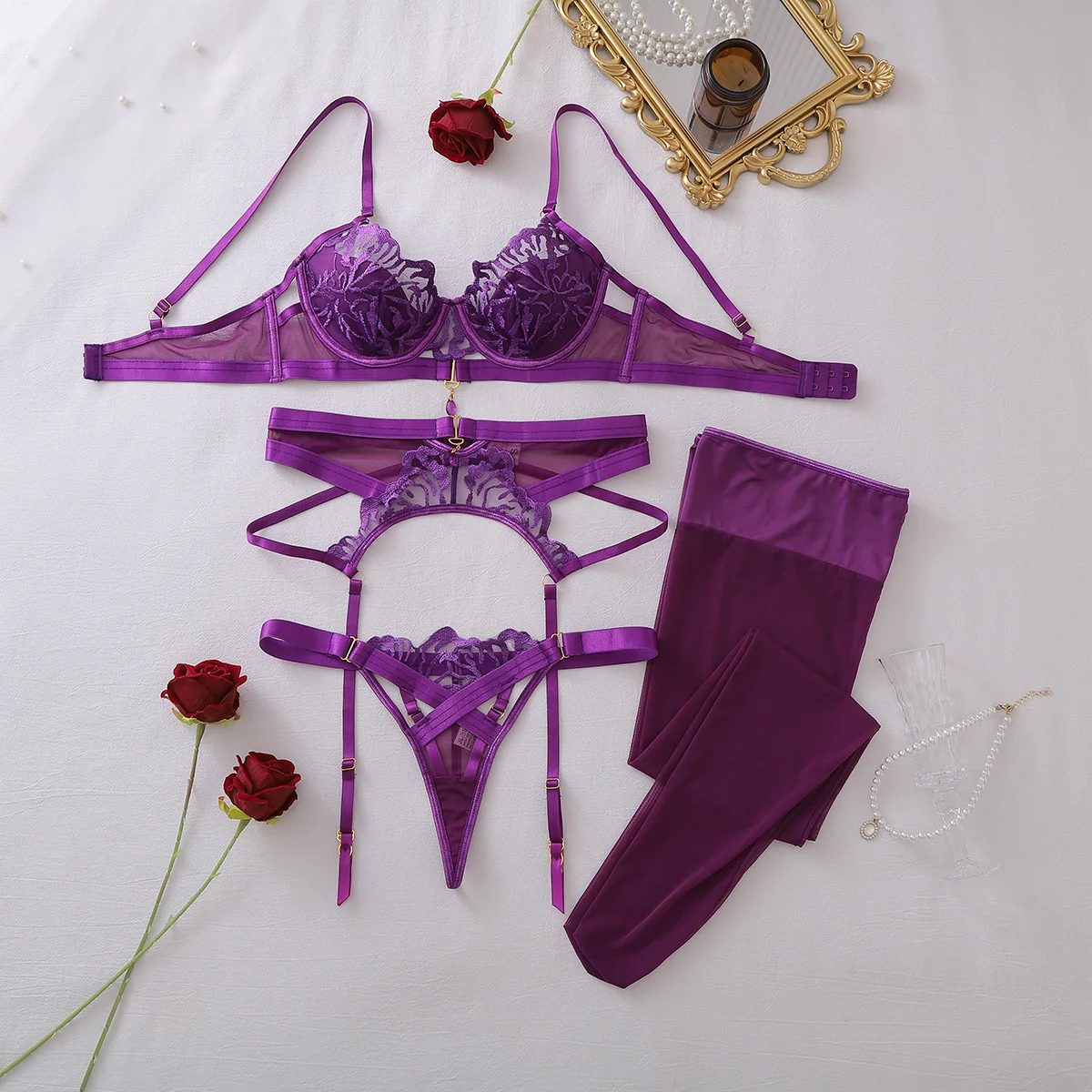 Ensemble de Lingerie Femme 4 P - Sheer Bra Lace avis et prix