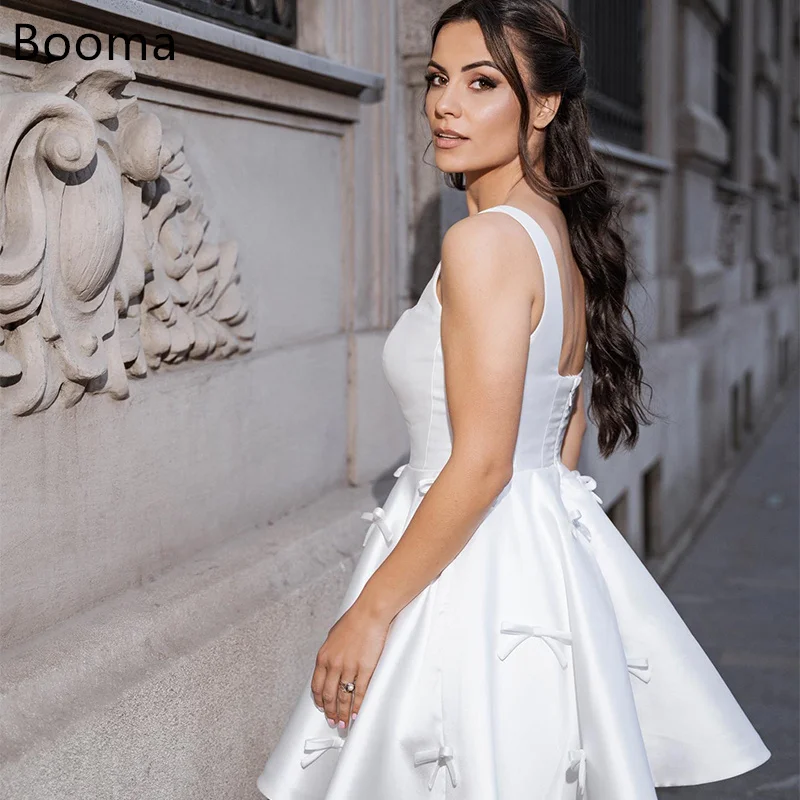 

Booma A-Line Simple Mini Wedding Dresses Strapless Sleeveless Satin Pleat Elegant Brides Gown Custom Made 2025