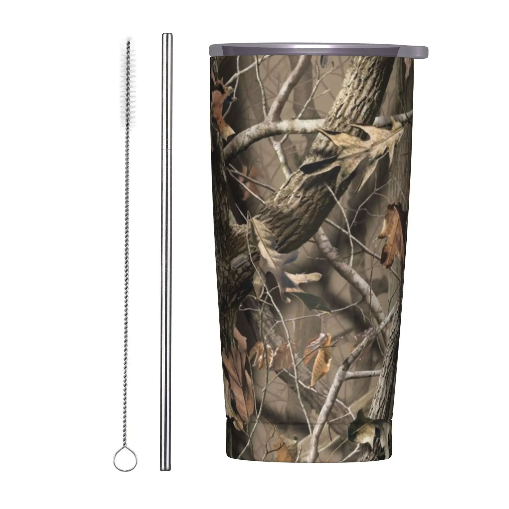 

Real Tree Camouflage Insulated Tumbler with Straws Lid Militarys Vacuum Coffee Mugs Double Wall Bottle Cup, 20oz