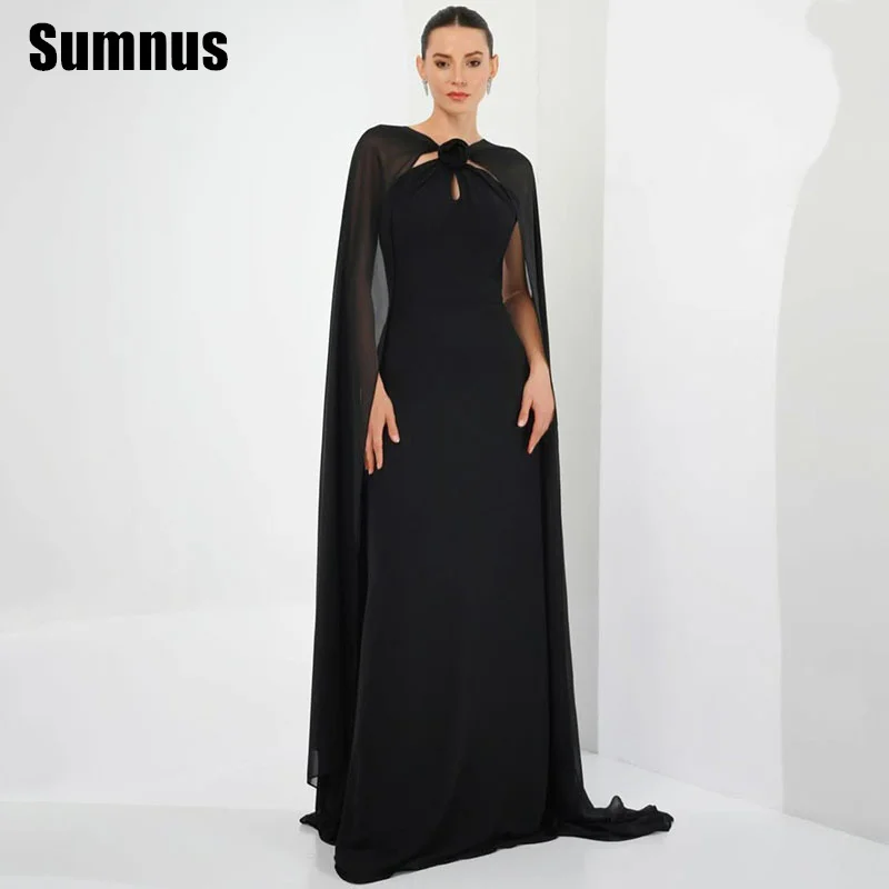 

SUMNUS Black Mermaid Prom Dress Elegant Flowers Cape Party Dresses Floor-Length Sleeveless Formal Gowns Women 2025 Customized