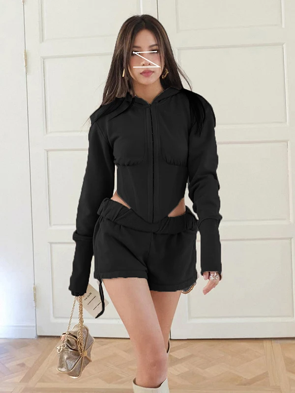 

Fibone Waistcoat Hoodie Jaet Asymmetrical Pleated Straight Leg Pants ort Set Women's Spring Faion Outfit