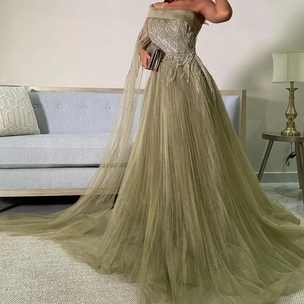 

Elegant Women Beading Appliques Evening Dresses 2025 Chic One-Shoulder Floor Length Chapel Train Organza Dress Vestidos