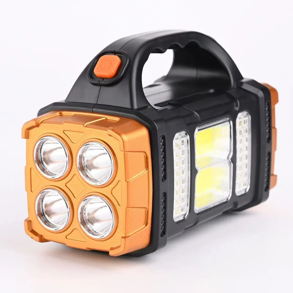 COB متعدد الوظائف في الهواء الطلق الشمسية الطوارئ المحمولةSearchlight USB شحنCampingPortable ضوء قوي الإضاءة مصباح يدوي
