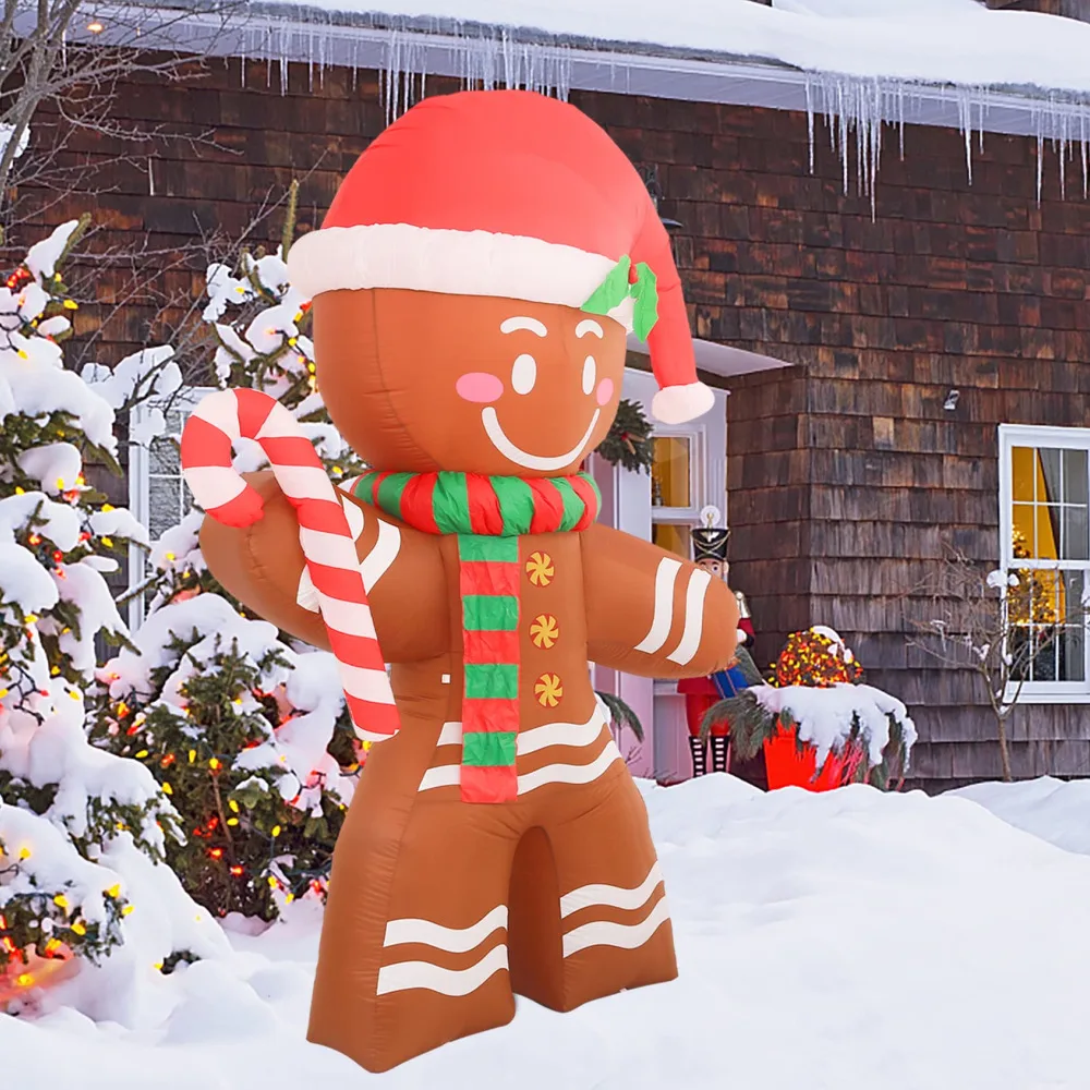 8FT Christmas Inflatables Gingerbread Man with Built-in LED Ornament for Xmas Party Indoor Outdoor Courtyard Props Decoration