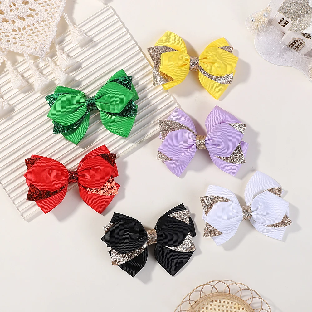 2 stks/set Glitter Grosgrain Lint Strikken Haar Clips voor Kinderen Meisjes Handgemaakte Haarspeld Haarspeldjes Hoofdtooi Haaraccessoires Groothandel