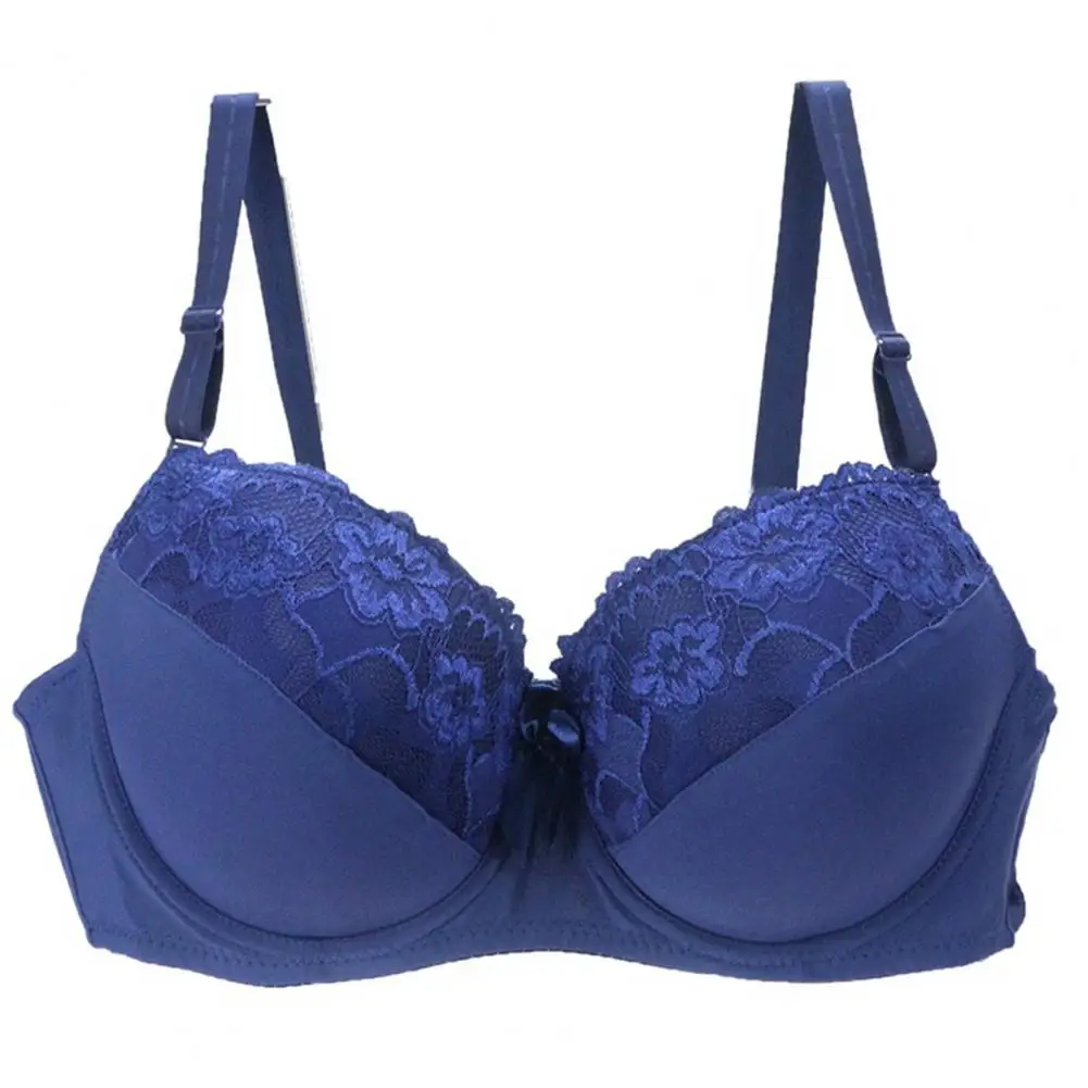 

Three-dimensional Cup Bra Adjustable Lace Bow Decor Padded Bra with Wired Support Soft Breathable Fabric for Women Back Closure