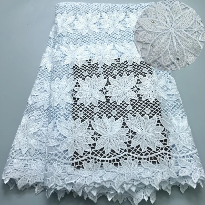 Latest French Cord Lace Fabric Water Soluble 5 Yards Crystals African Guipure Lace Fabric Nigerian Elegant Dress for Women A3898