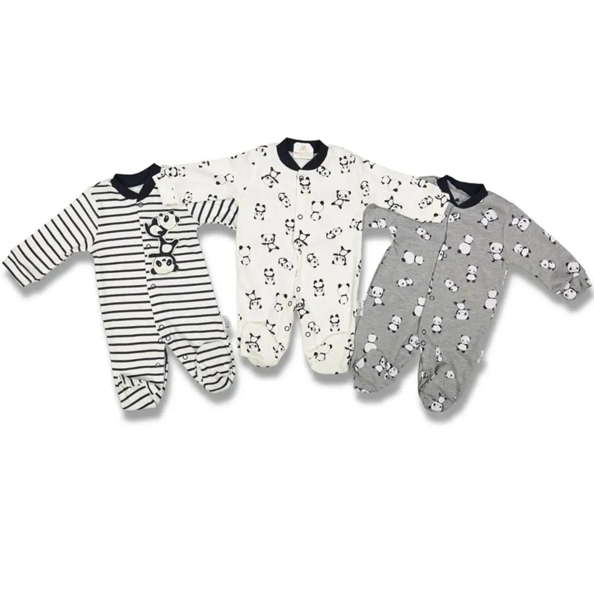 Panda 3-piece baby jumpsuit Set-gray