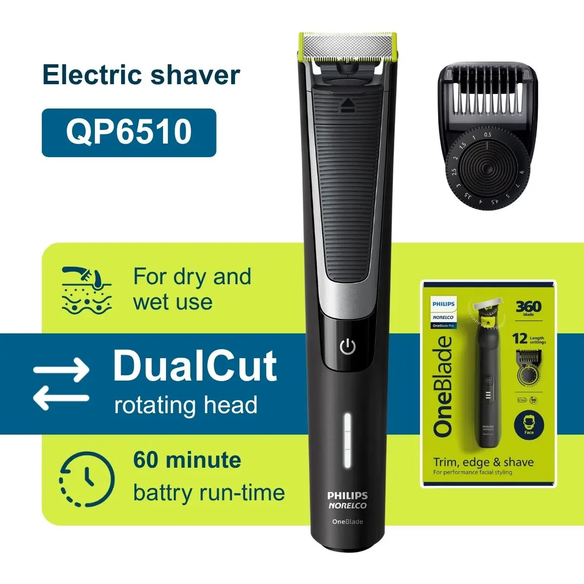 ماكينة تشذيب Philips OneBlade Pro QP6510/30 مع مشط بطول 12 #1