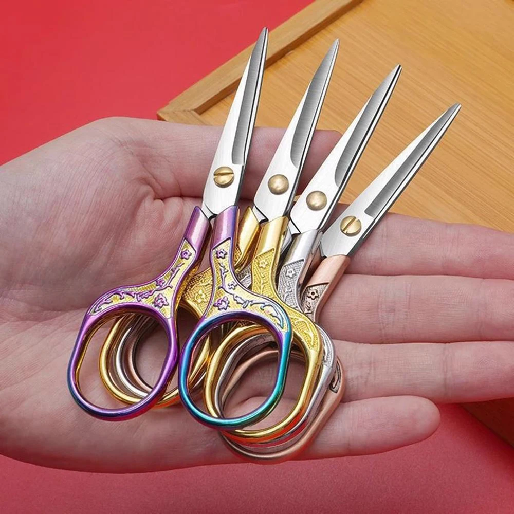Kawaii Titanium Color Vintage Scissors Stainless Steel Carved Thread Scissors For Sewing Cute Stationery Tailor Tools Scissors