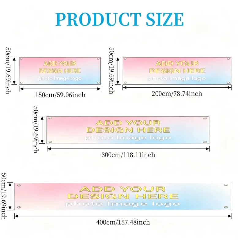 Custom 1pc Width 50cm, Length Options 1.5m, 2m, 3m, 4m - with 4 Grommets, Ideal for Outdoor Events & Parties Business Banner