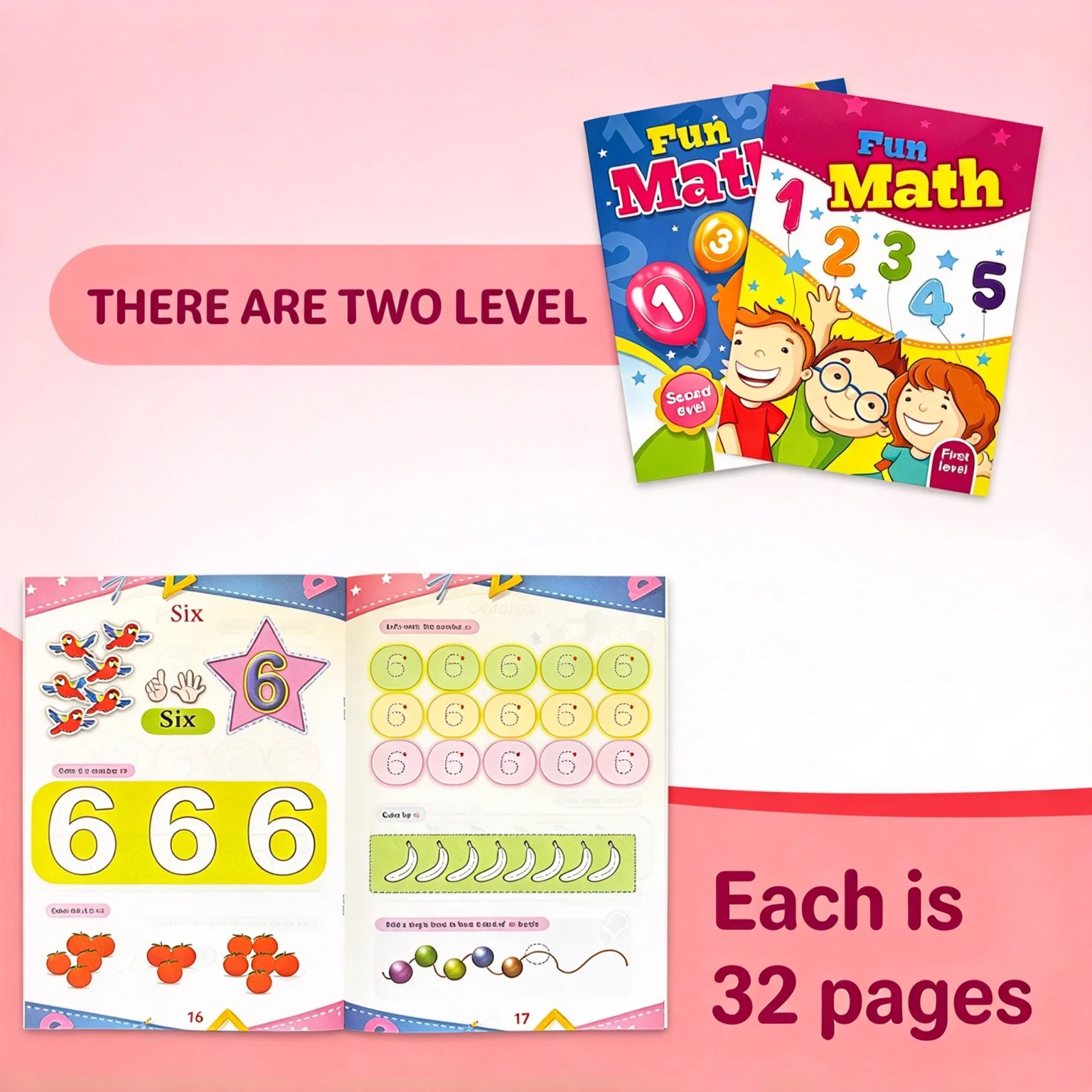 Preschool Fun Math Activity Books Set， Number Writing & Counting Practice Workbook, Kindergarten Early Educational Learning Book