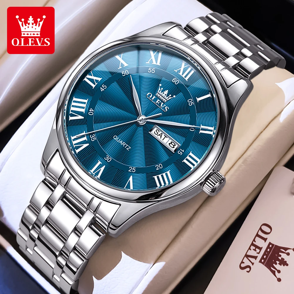 OLEVS 3663 Orologio da uomo di lusso delle migliori marche Orologio al quarzo semplice di fascia alta alla moda Doppio calendario Orologio da uomo luminoso impermeabile