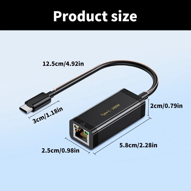Adaptador USB C para Ethernet Gigabit RJ45 para tipo C Ethernet LAN Adaptador