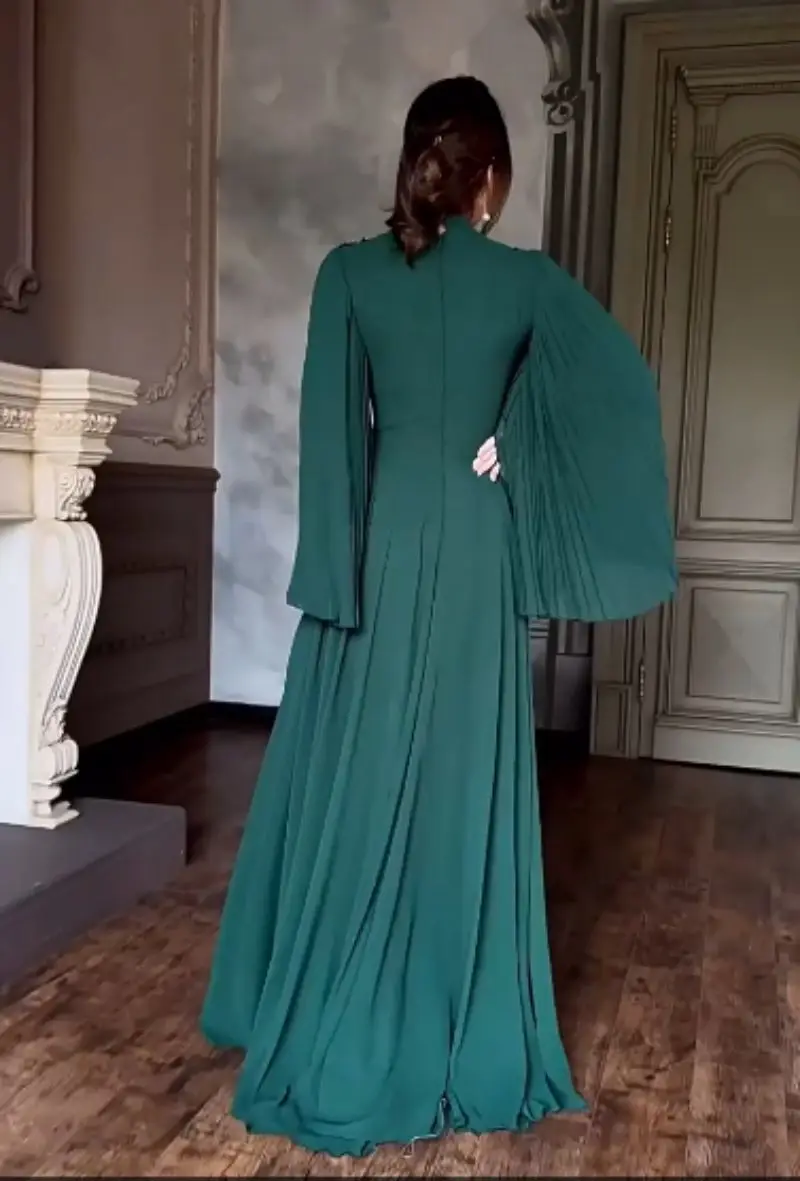 Wein Middle Eastern Lady Female Lace Winter Long Robe Evening Gown with Elegant Temperament, Long Trailing Black Green Woman