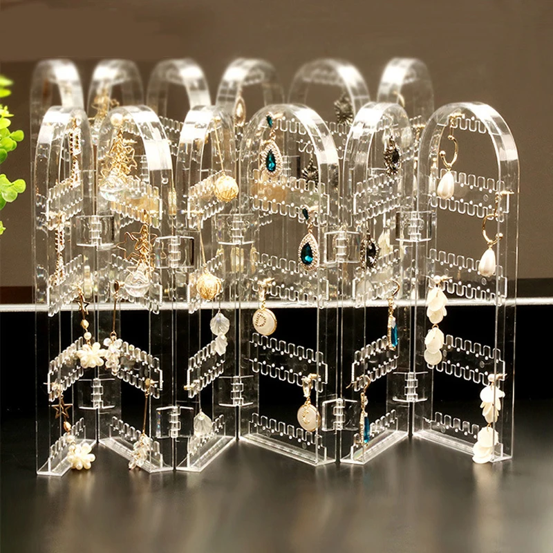 Jewelry Display Rack Necklaces Rings Plastic Folding Holder Large Capacity Bracelets Storage Hanger with Stud Earrings Holes
