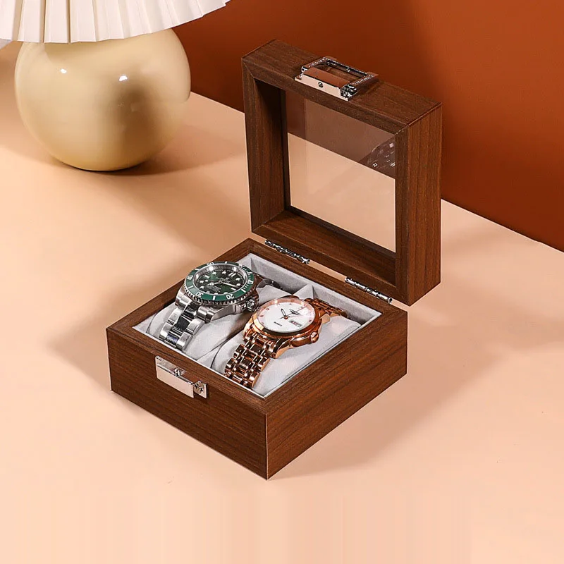WELLZONE خشب الجوز الكلاسيكي 2 فتحات علبة ساعة الراقية صندوق ساعة من الخشب الصلب مع كوة زجاجية شفافة #1