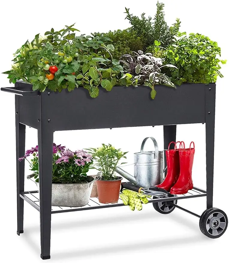 

Raised Planter Box with Legs Outdoor Elevated Garden Bed On Wheels for Vegetables Flower Herb Patio