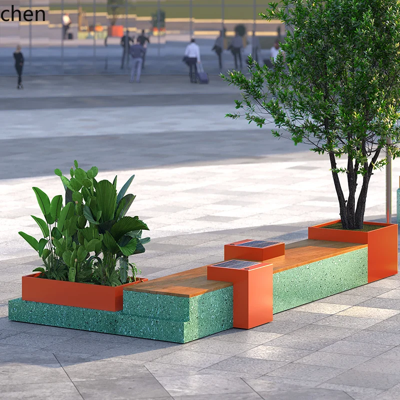 ZML Outdoor Public Waiting Stool Park Landscape Square Pedestrian Street Flower Pool Seat Flower Box