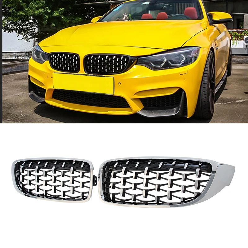 

Diamond Grilles Car Front Bumper Grille For BMW 4 Series F32 F33 F36 M3 F80 M4 F82 12-18 Black Frame Silver Dots Racing Grill