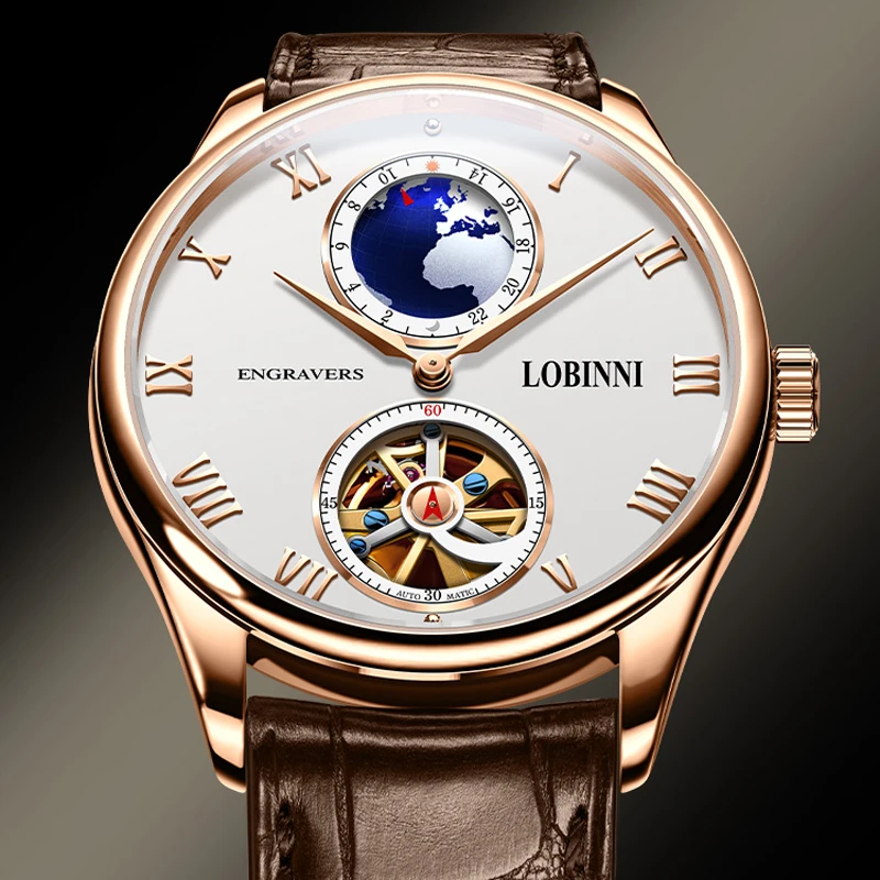LOBNIN Top Brand Mens Automatic Mechanical Watches New Dress Men Watch Advanced Seagull Movement Skeleton Watches