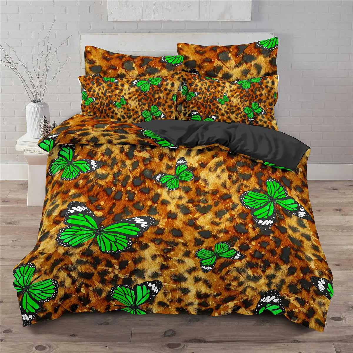 Leopard Butterfly Duvet Cover King Queen Women Cheetah Bedding Set Black and Brown Africa Animal 2/3pcs Polyester Quilt Cover