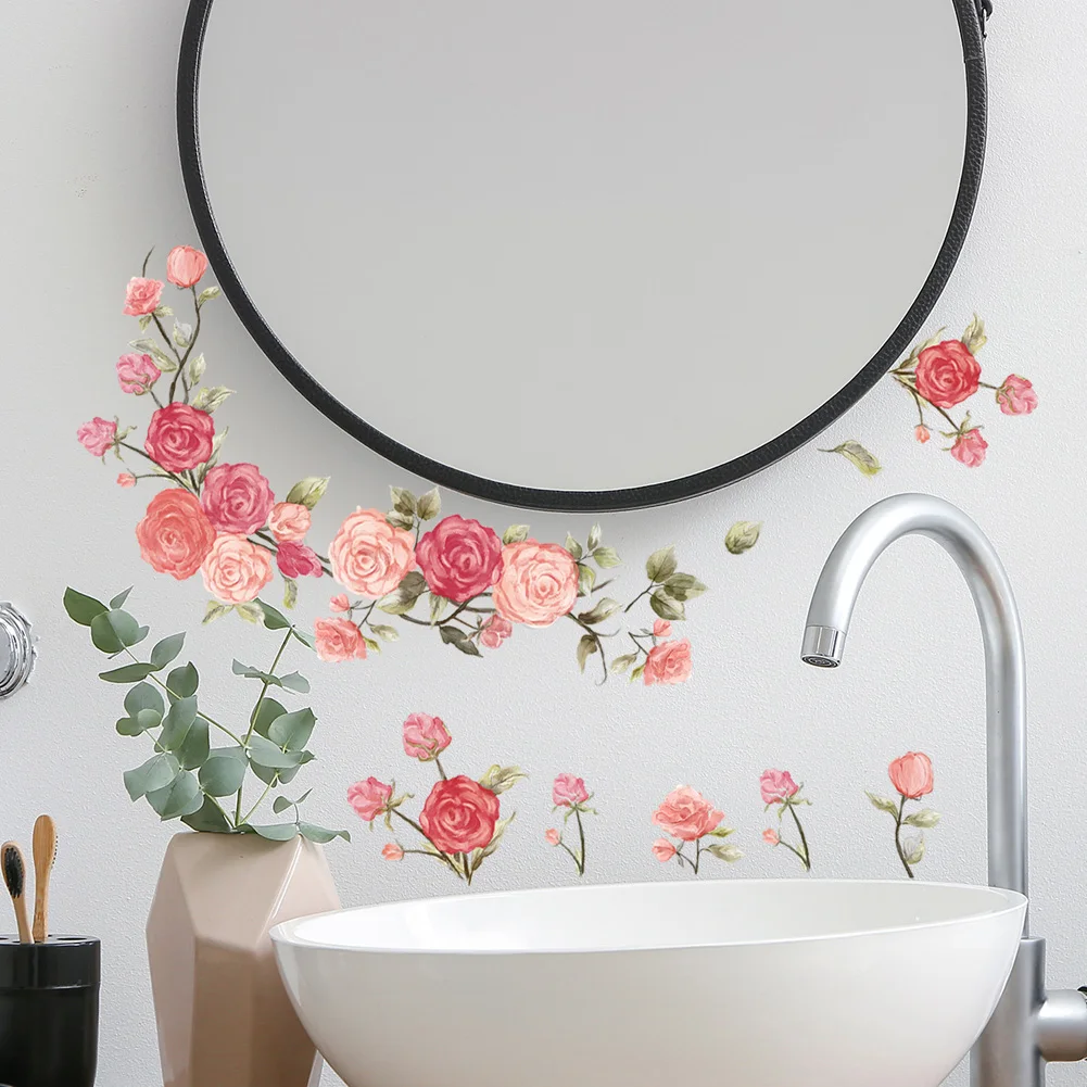 Pegatina de pared de hermosas flores, fondo de sala de estar, decoración del hogar, calcomanías, decoración de espejo de baño, Mural autoadhesivo