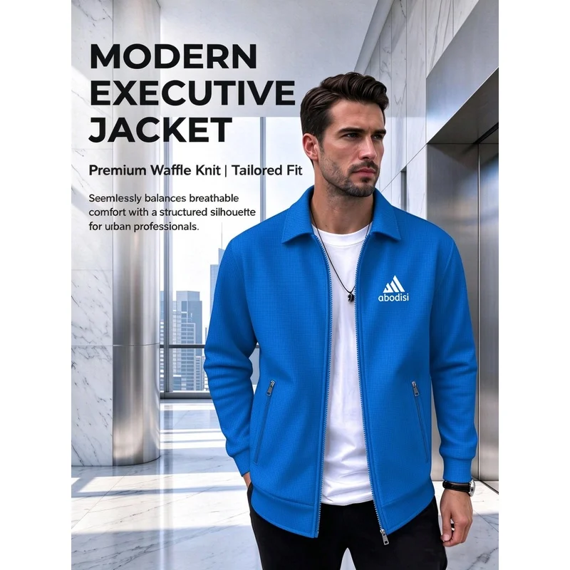 Men Waffle Lapel Jacket 2026 Spring Autumn Full Zipper Coat Solid White Business Casual Urban Layering Ou