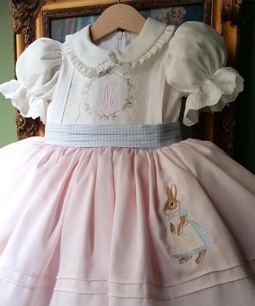 0-12Y Baby Girl Summer Pink Rabbit Embroidery Turkish Vintage Lolita Princess Ball Gown Dress for Birthday Holiday Casual Eid