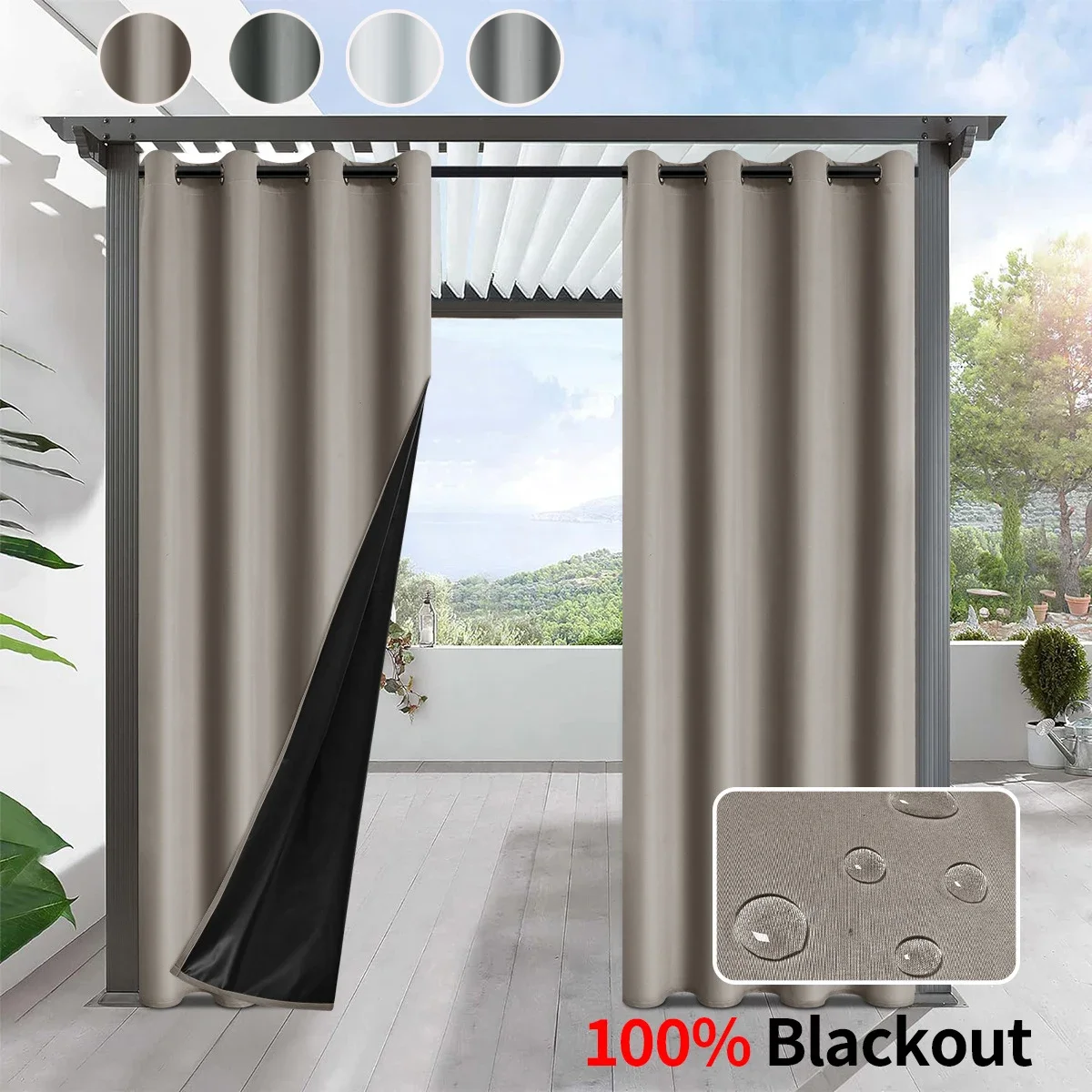 1 unidad de cortinas modernas impermeables para exteriores, cortinas opacas 100% para jardín, Patio, porche, dormitorio, sala de estar, pérgola, Cabana