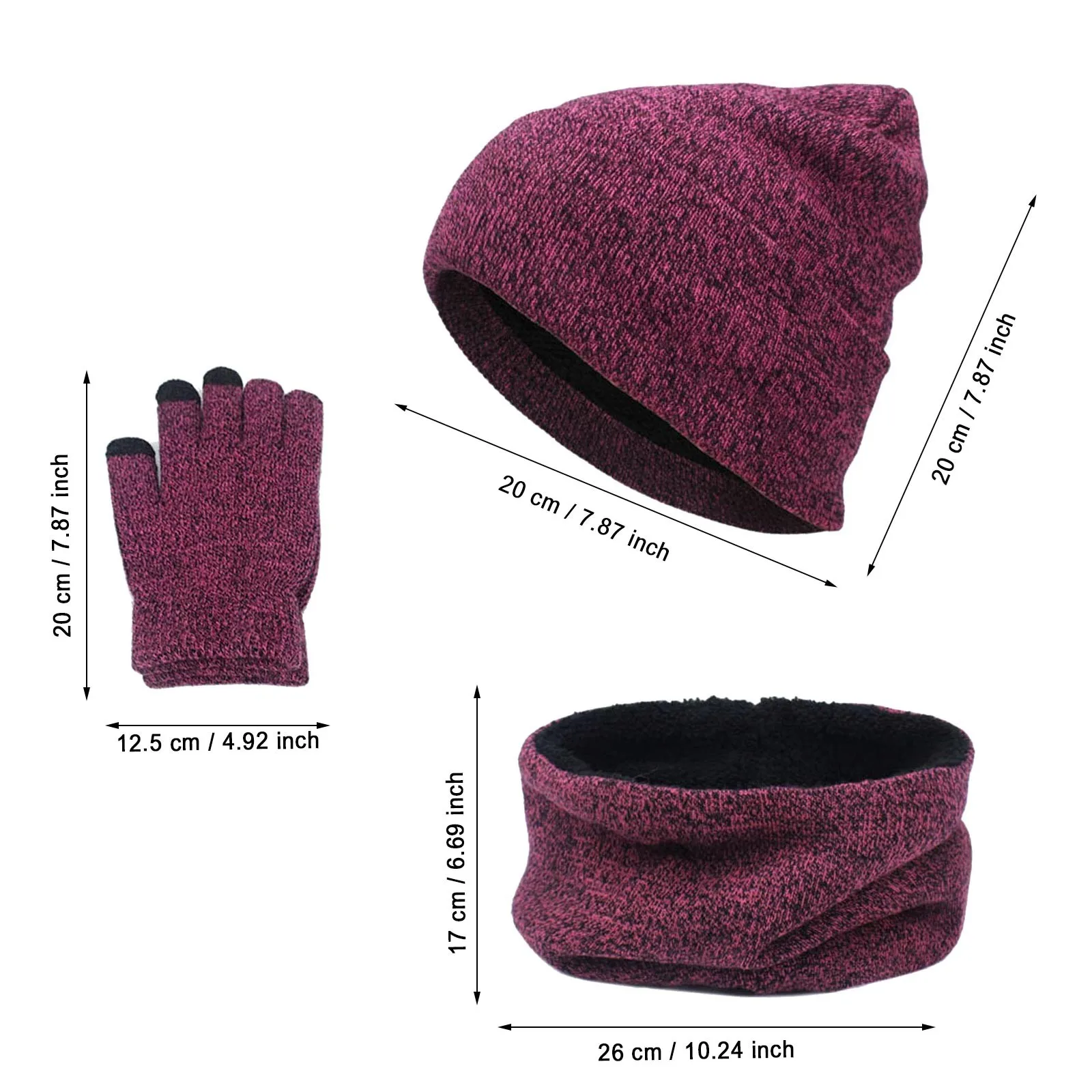 Ensemble de bonnets thermiques unisexes pour hommes et femmes, cache-oreilles, cache-cou, gants en tricot, écharpe, gants, doublure sourire, hiver, 3 pièces