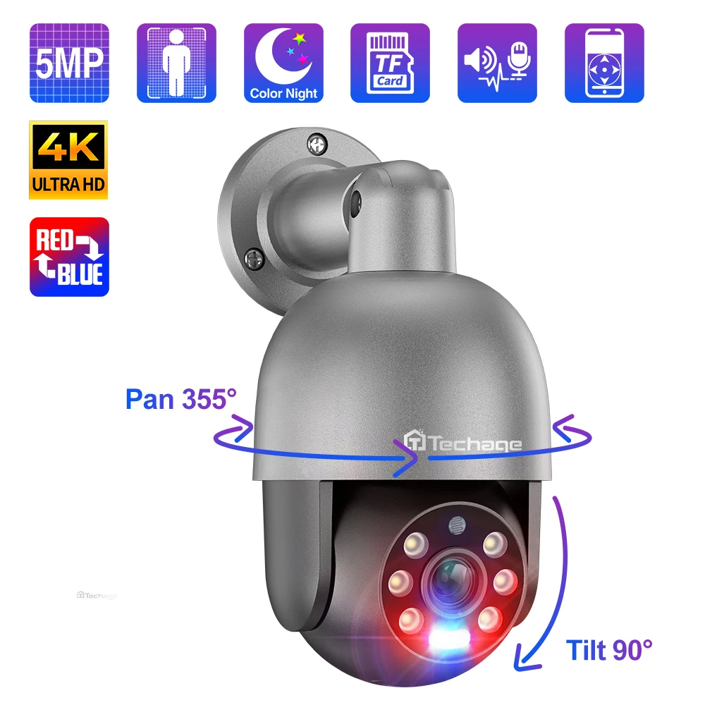 Techage 5MP/8MP 4K PTZ بيزوزاباسودر POE كاميرا كامامرا مراقبة 4K كاميرا مراقبة غير رسمية Ai