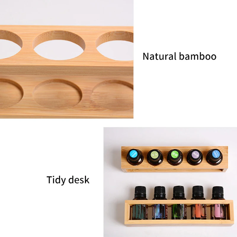 1PC Essential Oil Bamboo Display Stand 5 Hole Essential Oil Storage Rack Smooth For Essential Oils Perfume Bottle Holder