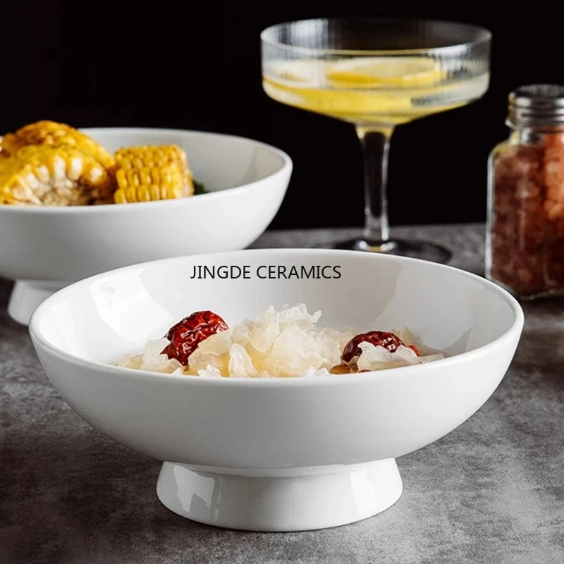1pc Pure White Ceramic High Foot Plate, Fruit Plate, Afternoon Tea Dim Sum Bowl, Dessert Bowl, Pastry Plate, Kitchen Utensils