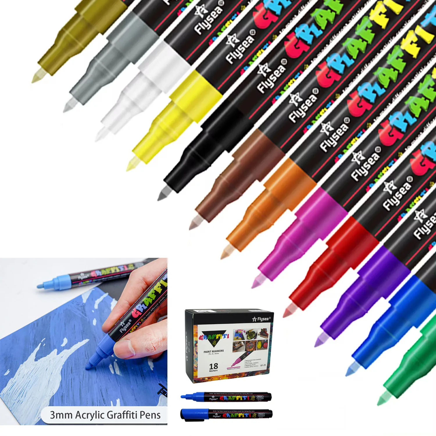 12/18/24Pcs/Set Acrylic Graffiti Pens for Fabric, Canvas, Rock, Glass, Wood, Medium Tip, Ideal Art Supplies for Adults and Kids