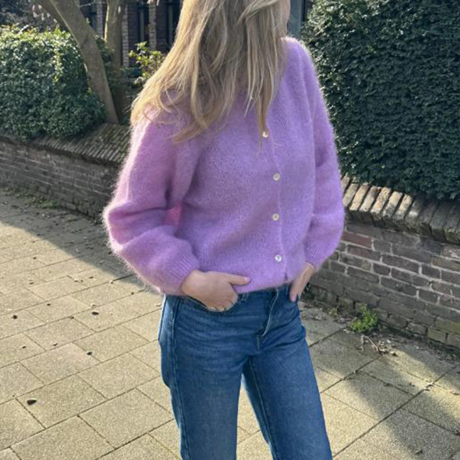 Hirigin Frauen Solide Pullover Strickjacke Solide Vorne Offen Taste Unten Langarm Abgeschnitten Gestrickte Jacke 2024 Herbst Mode Oberbekleidung