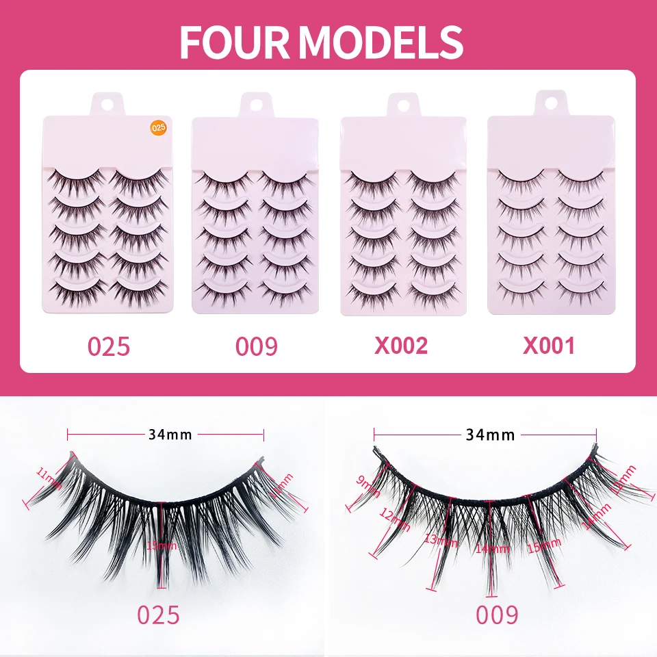 RED SIREN False Eyelashes Korean Makeup 5 Pairs Soft Natural Anime Manga Lashes