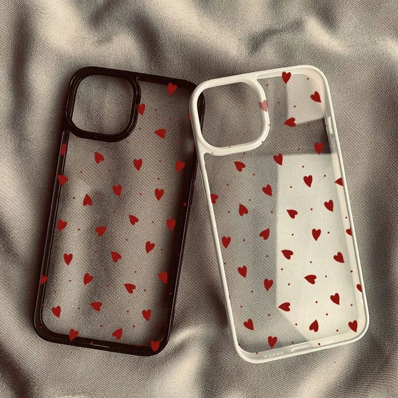 لطيف النبيذ الأحمر ليتل الحب القلب قضية الهاتف آيفون 16 15 14 برو ماكس 13 12 11 XR XS 7 8Plus موضة الوردي واضح الغلاف الصلب #1