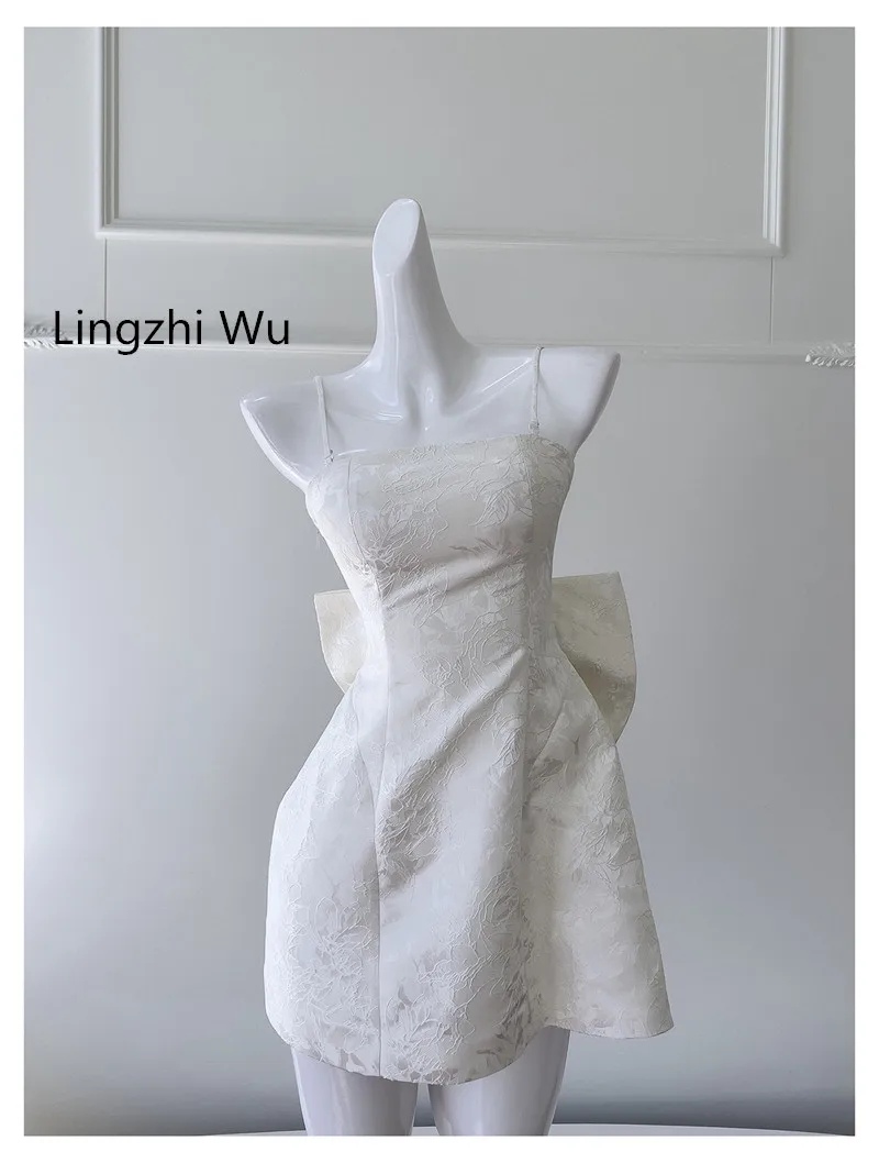 Lingzhi Wu-Strapless Puff Dresses for Ladies, Elegant White, Luxury Formal Dress, French Design, Top Quality, Summer