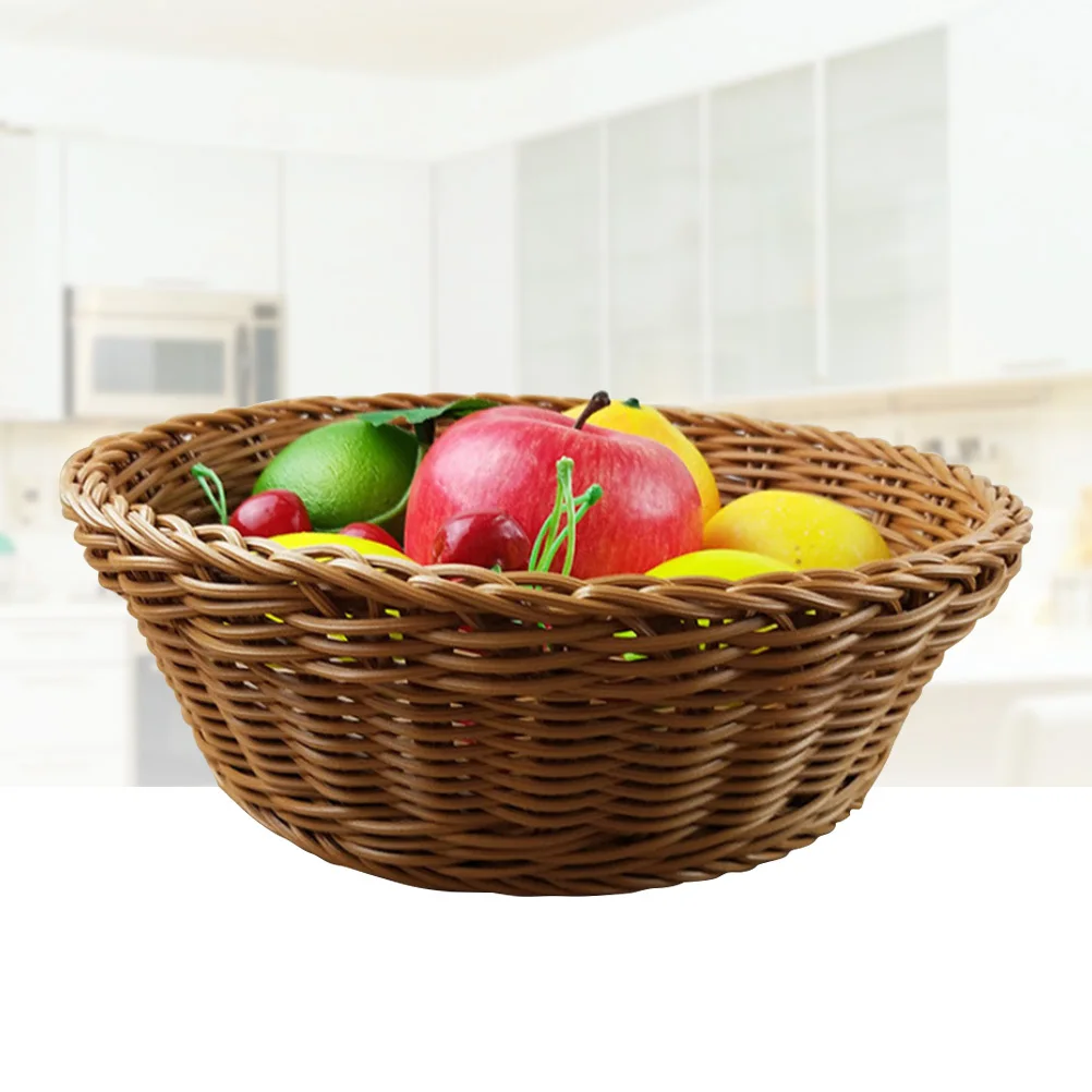

Large Round Fruit Imitation Rattan Woven Storage For Kitchen Snack Vegetable Organizer Smooth Edge Rattan Plastic