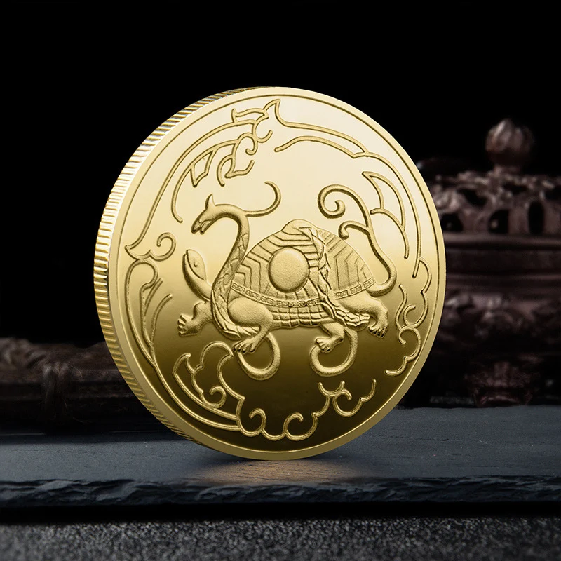 China Ancient Xuanwu Gold Plated Coin Commemorative Medal of The Four Great Beasts Bagua Coin Souvenirs