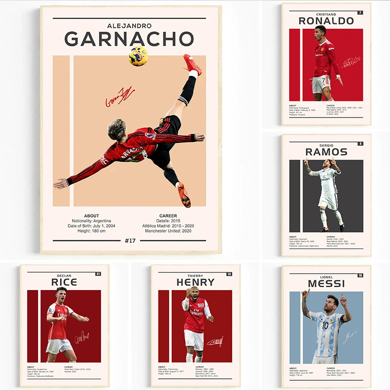 Póster de jugador campeón de atleta mundial de fútbol, estrella de fútbol famosa clásica, imágenes artísticas de pared impresas, pintura en lienzo, decoración del hogar para habitación