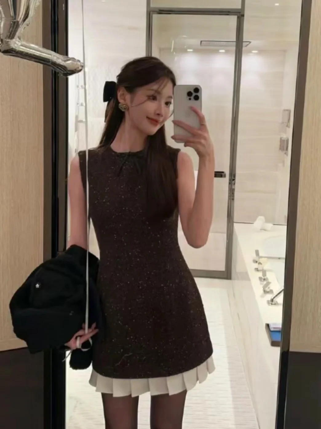 

saye Heavy Industry Version SSTong Lace Trim round Ne Svel A-Line Wool Dr Women's Faion Commute High Waist Poly...