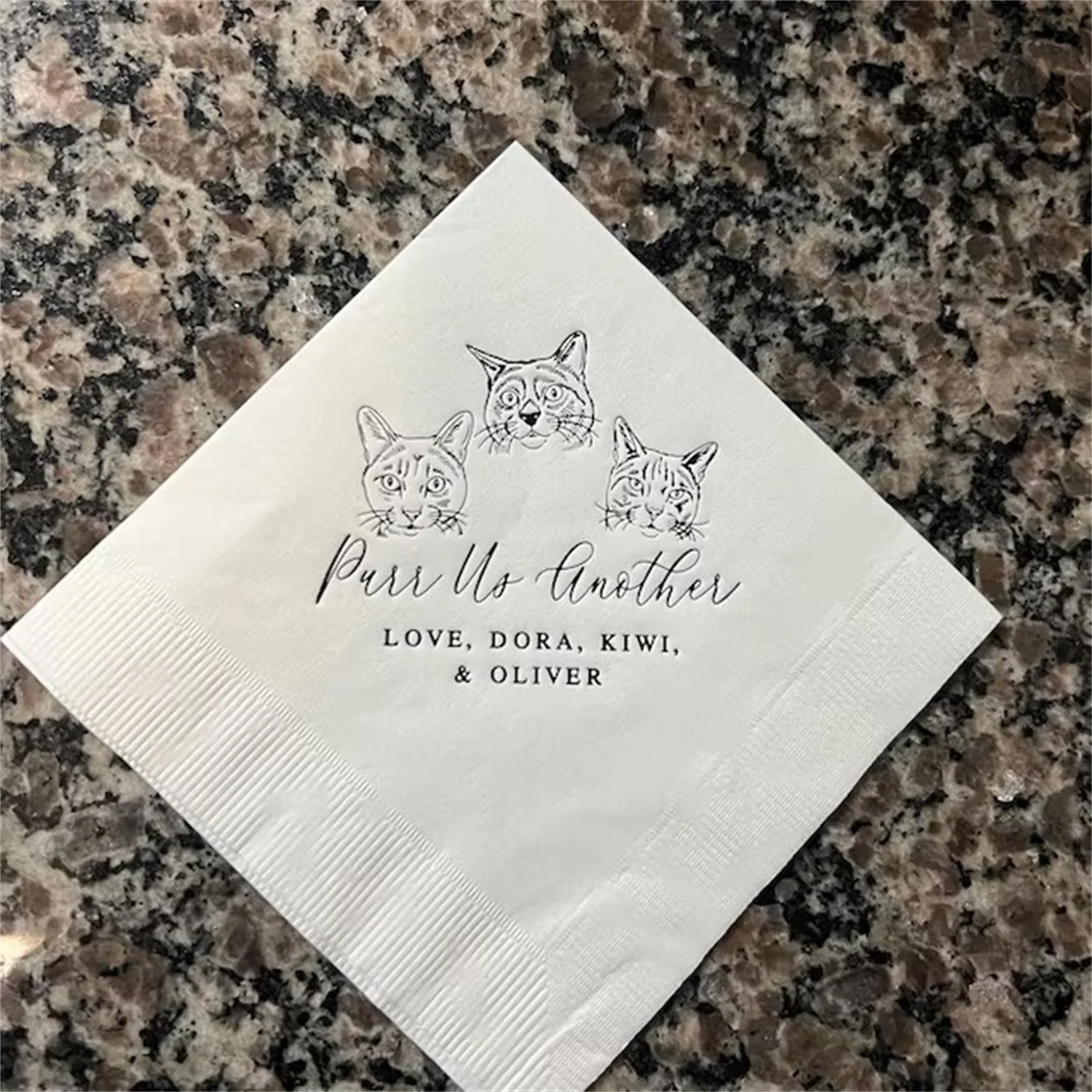 50pcs Custom Illustrated Cat Wedding Napkins, Bridal Shower, Engagement Party, Custom Bar Napkins, Custom Pet Wedding Napkins, C