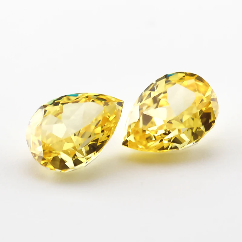 JIANGYUANGEMS 06#Yellow Pear Crushed Ice Cut Cubic Zirconia Stone 5A 6x8mm Zircon Loose CZ Synthetic Gemstone For Jewelry Making