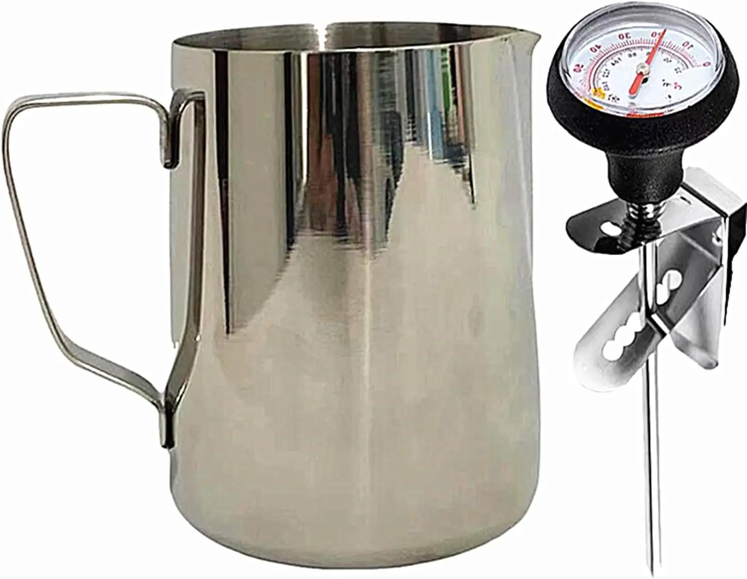 21oz Milk Frothing Pitcher with Thermometer, Stainless Steel Steaming Jug for Latte Art
