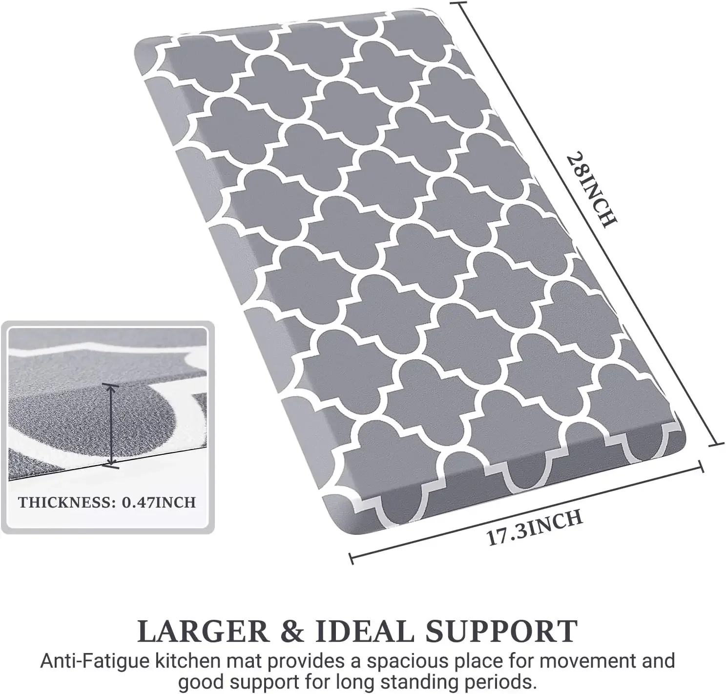 

Серый кухонный коврик против усталости 17,3 x 28 дюймов, нескользящий, водонепроницаемый, эргономичный для дома/офиса/белья.