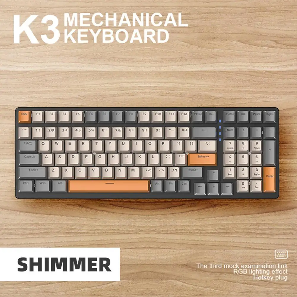 

K3 Mechanical Keyboard 100 Keys RGB Backlight USB Type-C Wire-controlled Gaming Keyboard For Desktop Pc